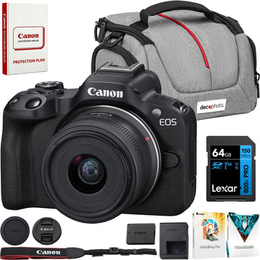 Canon EOS R50 Mirrorless Camera w/ RF-S 18-45mm F4.5-6.3 Lens + 64GB Memory Bundle
