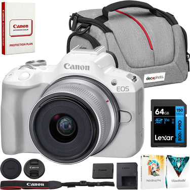 Canon EOS R50 Mirrorless Camera w/ RF-S 18-45mm F4.5-6.3 Lens + 64GB Memory Bundle