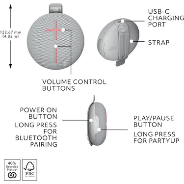 Logitech Core Ultimate Ears Mini Roll Bluetooth Speaker in Revive Grey - 984-002025