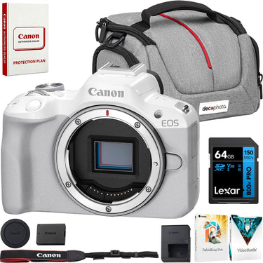Canon EOS R50 Mirrorless Camera Body Only (White) 5812C002 + Accessories Bundle