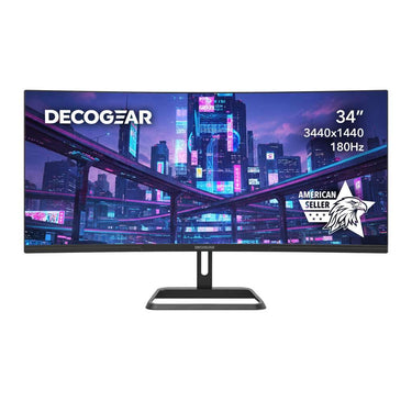 Deco Gear 34" Ultrawide Curved Gaming Monitor, 3440x1440, 180Hz, 1ms, HDR, Adaptive Sync