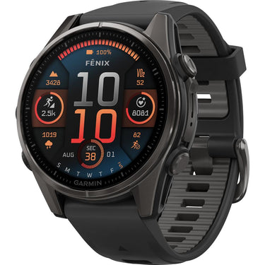 Garmin Fenix 8 43 mm, AMOLED, Sapphire,Carbon Gray DLC Titanium w/ Black Silicone Band