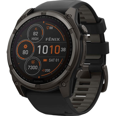 Garmin Fenix 8 51mm Solar Sapphire, Carbon Gray DLC Titanium w/ Black/Pebble Gray Band