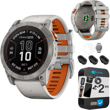 Garmin Fenix 7X Pro Solar, Sapphire, Titanium, Gray/Orange w/ 2 YR Warranty Kit