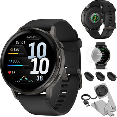 Garmin Venu 4 45mm GPS Smartwatch Slate w/ Black Bundle +Dock Dust Covers Screen Guards