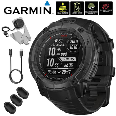 Garmin Instinct 2X Solar Rugged GPS Smartwatch, Tactical Edition + Accessories Bundle