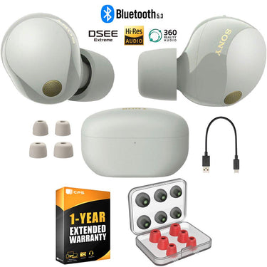 Sony WF-1000XM5 Noise Canceling Truly Wireless Earbuds (Silver) +1 YR Warranty Bundle