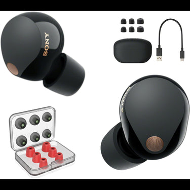 Sony Noise Canceling Truly Wireless Earbuds Black + Deco Essentials Earbud Tips