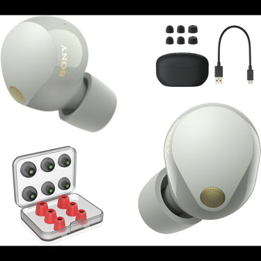 Sony Noise Canceling Truly Wireless Earbuds Silver + Deco Essentials Earbud Tips