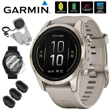 Garmin Epix Pro (Gen 2), 42mm, Sapphire, Soft Gold Steel w/ Accessories Bundle
