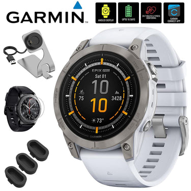 Garmin Epix Pro (Gen 2), 47mm, Sapphire, Titanium, Whitestone w/ Accessories Bundle