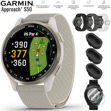 Garmin Approach S50 Advanced Golf GPS Smartwatch with Nylon Elastic Bands Bundle