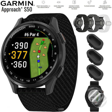 Garmin Approach S50 Advanced Golf GPS Smartwatch with Nylon Elastic Bands Bundle