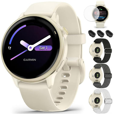 Garmin VIVOACTIVE 6 Health & Fitness GPS Smartwatch Bone + Elastic Bands Bundle
