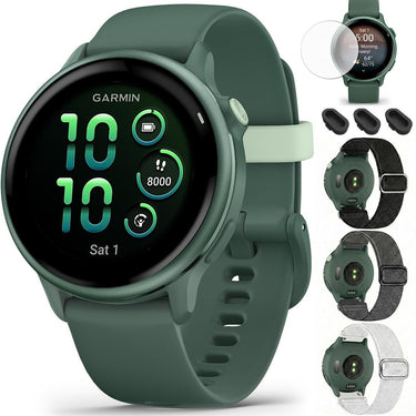 Garmin VIVOACTIVE 6 Health & Fitness GPS Smartwatch Green + Elastic Bands Bundle