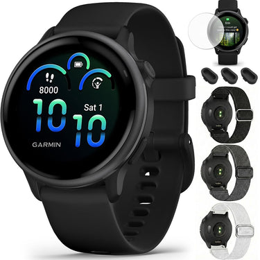 Garmin VIVOACTIVE 6 Health & Fitness GPS Smartwatch Black + Elastic Bands Bundle