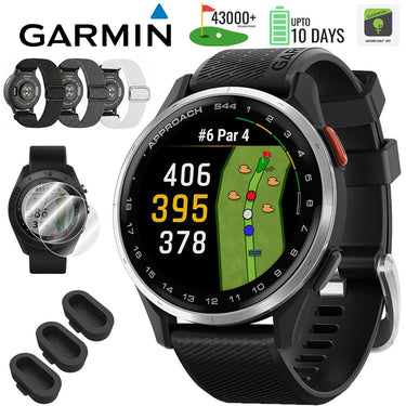 Garmin Approach S44 GPS Golf Smartwatch, Silver Aluminum Bezel w/ Accessories Bundle