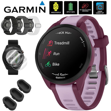 Garmin Garmin Forerunner 165 Music Smart Sport Watch, Berry + Lilac w/ Accessories Kit