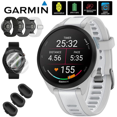 Garmin Forerunner 165 Music Smart Sport Watch, Mist Gray w/ Accessories Bundle