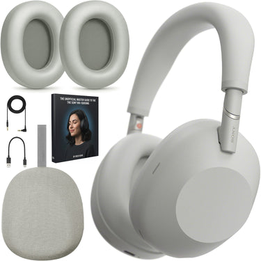 Sony Wireless Noise Canceling Headphones Platinum Silver +Deco Gear Master Guide Kit