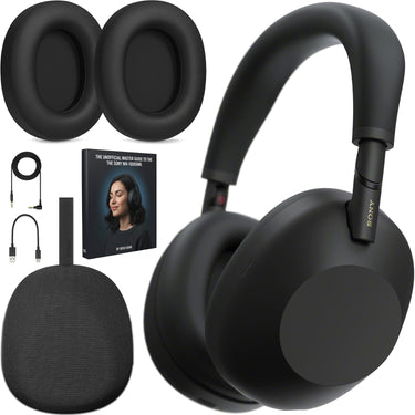 Sony Wireless Noise Canceling Headphones, Black w/ Deco Gear Master Guide Bundle