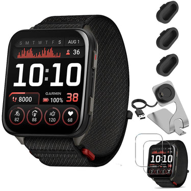 Garmin Venu X1 GPS Smartwatch Bundle, Black Titanium with Charging Dock + Screen Guards