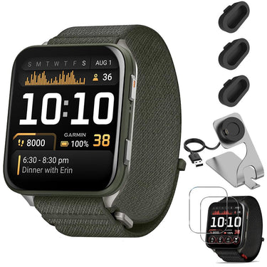 Garmin Venu X1 GPS Smartwatch Bundle, Moss Titanium with Charging Dock + Screen Guards