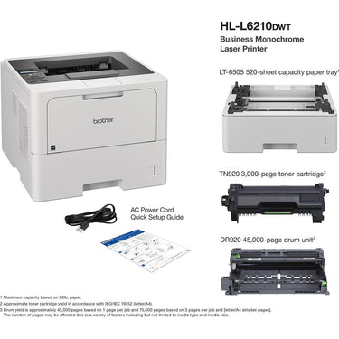 Brother HL-L6210DWT Business Monochrome Laser Printer, White