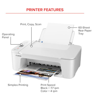 Canon PIXMA TS3720 Wireless All-in-One Printer for Basic Home Printing, White