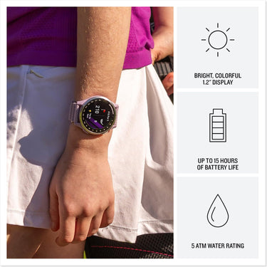 Garmin Approach J1 Silver Aluminum Bezel with Lilac ComfortFit Fabric Band