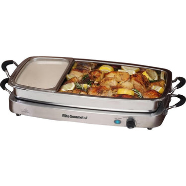 Elite Gourmet EWM-9933 7.5-Qt Triple Buffet Server and Warming Tray, Stainless Steel