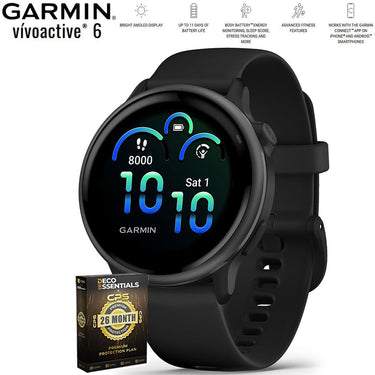 Garmin VIVOACTIVE 6 Fitness GPS Smartwatch Black with Band + 26 Month Protection