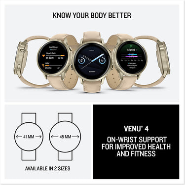 Garmin Venu 4, 41mm Smartwatch Lunar Gold with Bone Band + Accessories Bundle