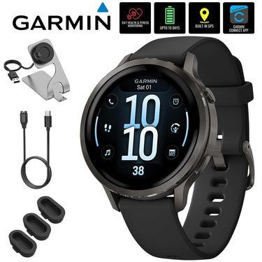 Garmin Venu 4, 41 mm GPS Smartwatch, Slate w/ Black Silicone Band + Accessories Bundle