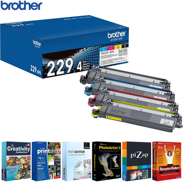 Brother Standard-Yield Toner 4 Pack C/M/Y/BK + Tech Smart USA Printer Softwares
