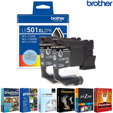 Brother Genuine Twin Pack High Yield Black Ink Cartridges with Printer Softwares