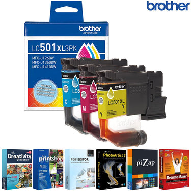 Brother Genuine 3-Pack High Yield Color Ink Cartridges C/M/Y + Printer Softwares