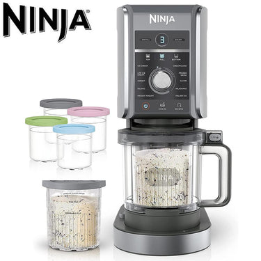 Ninja CREAMi Deluxe 11-in-1 XL Ice Cream Maker Renewed + Pints and Lids 6 Pack