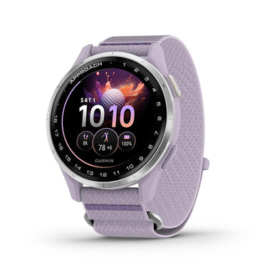 Garmin Approach J1 Silver Aluminum Bezel w/ Lilac Fabric Band +26 Month Protection