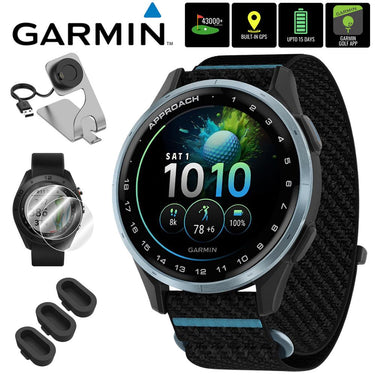 Garmin Approach J1 Cloud Blue Aluminum Bezel w/ Black/Azure Band +Accessories Bundle