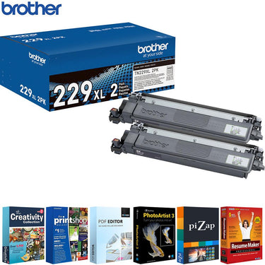 Brother Genuine TN229 High Yield Toner Cartridge Black Twin Pack + Printer Softwares