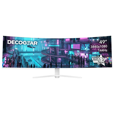 Deco Gear 49" Curved Ultrawide White Monitor, 3840x1080, 32:9, 144Hz, 1ms MPRT, PIP/PBP