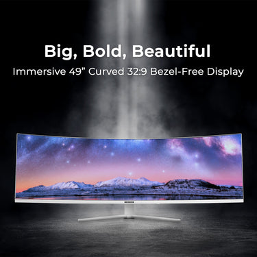 Deco Gear 49" Curved Ultrawide White Monitor, 3840x1080, 32:9, 144Hz, 1ms MPRT, PIP/PBP
