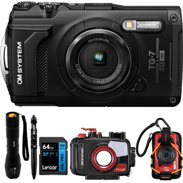 OM Systems Olympus Tough TG-7 4K Underwater Camera Bundle with Housing and 64GB Card