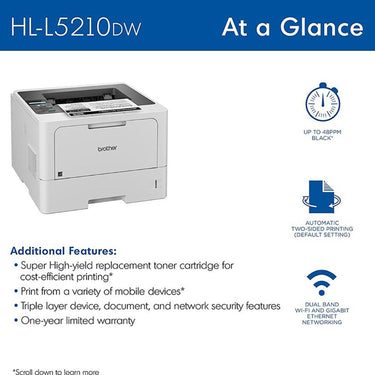 Brother Business Monochrome Laser Printer with 26-Month Plan, HDMI & USB Cables