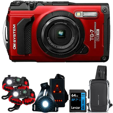 OM Systems Olympus Tough TG-7 4K Underwater Camera Red with Safety Bundle + 64GB Card