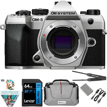 OM Systems Olympus OM-5 Mark II 20.4MP 4K Digital Camera Body; Silver + 64GB Memory Bundle
