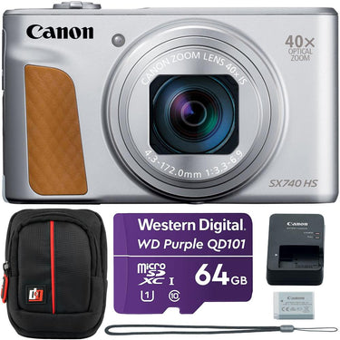 Canon PowerShot SX740 HS 20.3MP 4K Camera (Silver) w/ 64GB Card + Camera Case