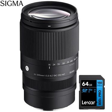 Sigma 16-300mm F3.5-6.7 DC OS Contemporary Lens (Canon RF) with Lexar 64GB Card