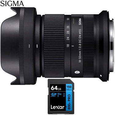 Sigma 18-50mm F2.8 DC DN C lens Canon RF Mount with Lexar 64GB Memory Card